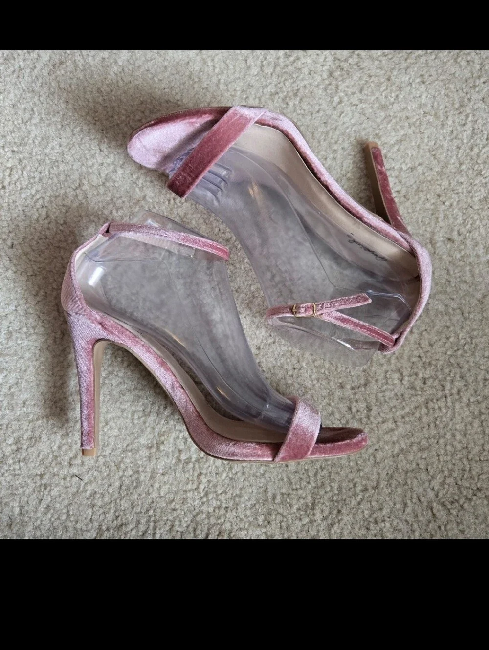 QUPID blush pink velvet two-piece strappy shoes stiletto sandals heels Sz 9